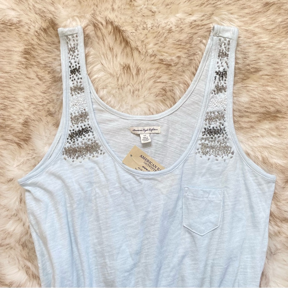 2009 American Eagle Baby Blue Silver Beaded Tank Top